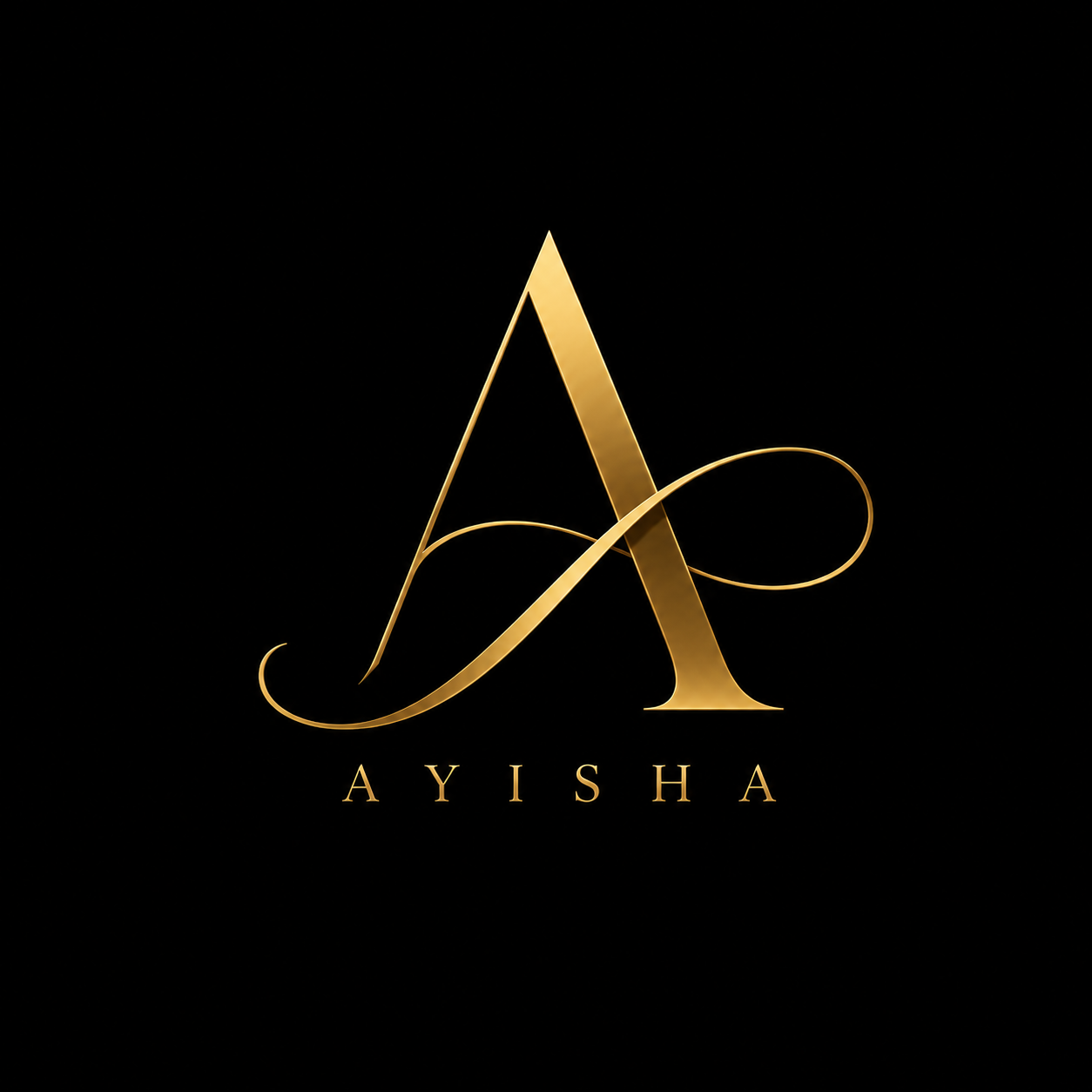 Ayisha portfolio logo featuring a minimalist gold letter A monogram on a black background.